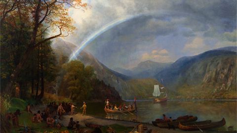 Photographic reproduction of "Discovery of the Hudson River," an 1874 painting by Alan Bierstandt