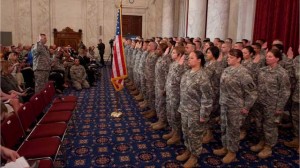 Lt. Gen. Jack C. Stultz, Chief U.S. Army Reserve reenlists 60 soldiers at the U.S. Army Reserve National Capitol Reenlistment ceremony today, April 23, 2010 on Capitol Hill in Washington, DC. (PRNewsFoto/U.S. Army Reserve)