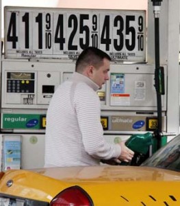 In this March 2, 2012 photo, a New York City taxi driver pumps gas at a BP mini-mart, in New York. Experts say pump prices are rising on the expectation that supplies will dip next month while refineries switch from winter to summer gasoline blends. Forecasts see gas rising as high as $4.25 per gallon in late April. (AP Photo/Gene J. Puskar)