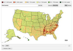 Click map to see life expectancy for U.S. counties.