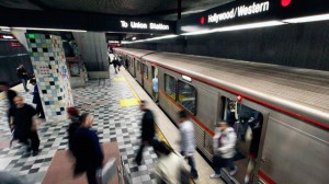 Commuters enter and exit a train at the MTA Red Line Hollywood/Western station in Los Angeles. (AP Photo/Reed Saxon,File)