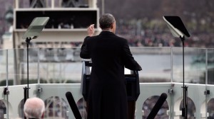 President Barack Obama gestures as he gives his inauguration address during a ceremonial swearing-in ceremony during the 57th Presidential Inauguration, Monday, Jan. 21, 2013 on the West Front of the Capitol in Washington. (AP Photo/Win McNamee, Pool)