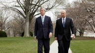 JP Morgan Chase & Co. Chief Executive Officer Jamie Dimon and Goldman Sachs Chief Executive Officer Lloyd Blankfein leave the White House in Washington following a meeting between chief executives and President Barack Obama. March 2009. (AP Photo/Evan Vucci)