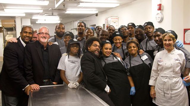 Tavis Smiley (left) and Cornel West (center) visit the DC Central Kitchen on August 10, 2011. (Flickr/DC Central Kitchen via The Nation)