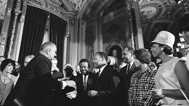 President Lyndon B. Johnson meets with Martin Luther King, Jr. on Aug. 6, 1965 upon signing the Voting Rights Act. Credit: Yoichi R. Okamoto, Lyndon Baines Johnson Library and Museum