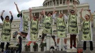 Represent.Us's dollar bill costumes will be used during the K Street 5K this Saturday. (credit: Represent.Us)