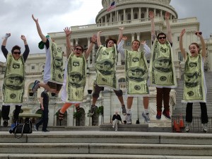 Represent.Us's dollar bill costumes will be used during the K Street 5K this Saturday. (credit: Represent.Us)