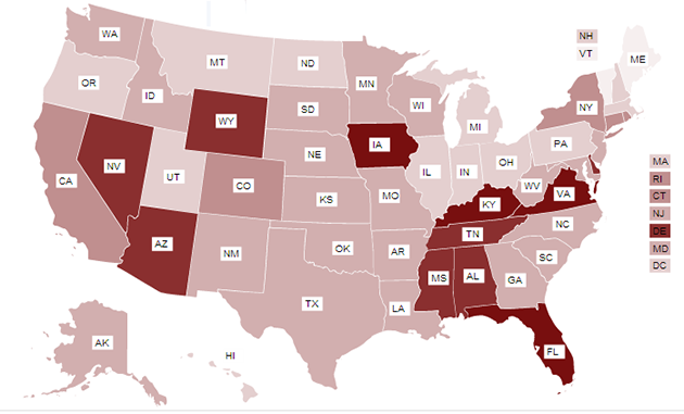 ACLU map of felony disenfranchisement laws