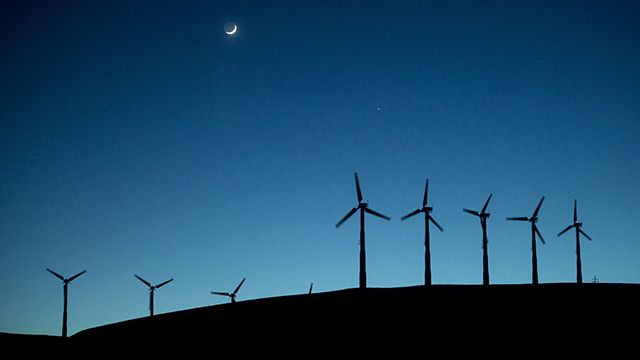 Windmills lining the Altamont Pass generate electricity on Sunday, May 12, 2013, near Livermore, Calif. (AP Photo/Noah Berger)