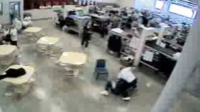 In a frame grab from video obtained by The Associated Press, an inmate attacks fellow inmate Hanni Elabed at the privately-run Idaho Correctional Center just south of Boise, Idaho. Elabed suffered brain damage and persistent short-term memory loss after he was beaten by inmate James Haver while multiple guards watched at the Idaho prison operated by Corrections Corporation of America. (AP Photo)