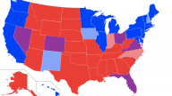 Red and blue state map, based on returns in last four presidential elections. (Wikimedia Commons/ Angr)