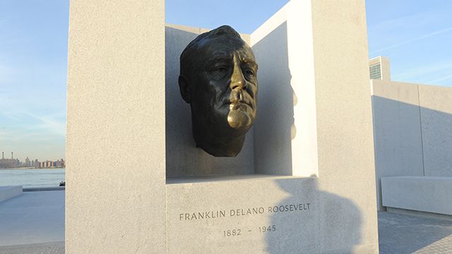 A bronze bust of Franklin D. Roosevelt sits in an alcove at the south end of the new Franklin D. Roosevelt Four Freedoms Park in New York, Wednesday, Oct. 17, 2012. The park, designed by renowned architect Louis I. Kahn, is named after Roosevelt's 1941 State of the Union address, known as the Four Freedoms Speech. (Photo by Diane Bondareff/Invision/AP Images)