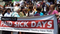 women protesting for sick days