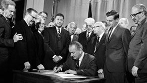 Lyndon Baines Johnson signing the Civil Rights Bill, April 11, 1968