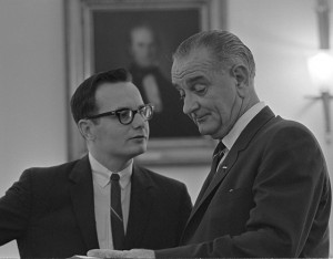 Bill Moyers with President Lyndon Johnson.