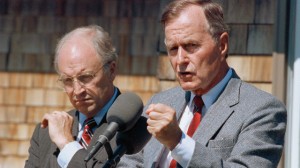 President George HW Bush and Secretary of Defense Dick Cheney at Kennebunkport, Maine, in 1990. (Image: Doug Mills/ AP)