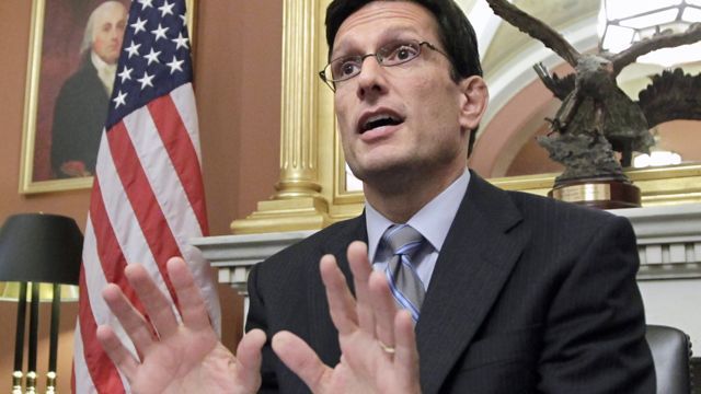House Majority Leader Eric Cantor of Va. answers questions from reporters on President Obama's jobs bill, the debt reduction supercommittee and the economy, Monday, Oct. 3, 2011, on Capitol Hill in Washington. (AP Photo/J. Scott Applewhite)