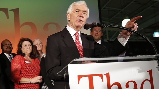 U.S. Sen. Thad Cochran, R-Miss., addresses supporters and volunteers at his runoff election victory party Tuesday, June 24, 2014, at the Mississippi Children's Museum in Jackson, Miss