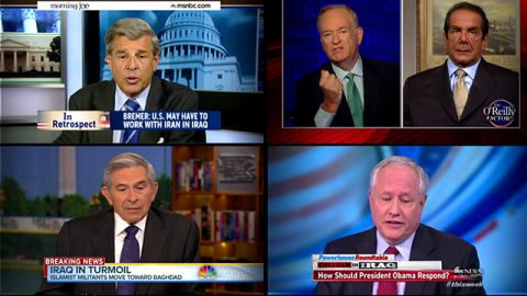 (Top left-clockwise) Paul Bremer; Bill O'Reilly with Charles Krauthammer; Paul Wolfowitz and Bill Kristol.