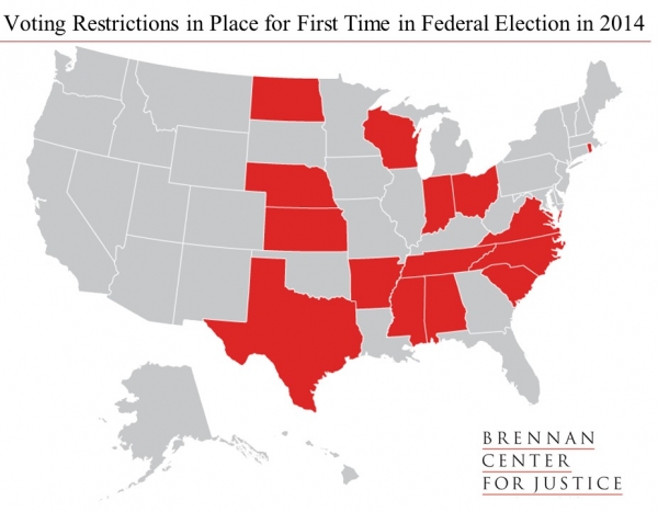 Voting Restrictions in Place for First Time Since Federal Election in 2014 (courtesy of Brennan Center for Justice)