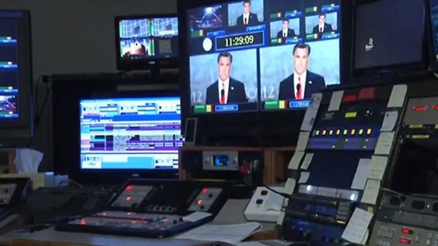 A control room at television station WDBJ7 in Roanoke, Virginia -- a swing-state television market slammed with attack ads during the 2012 election cycle. (AP Photo/AP Video)