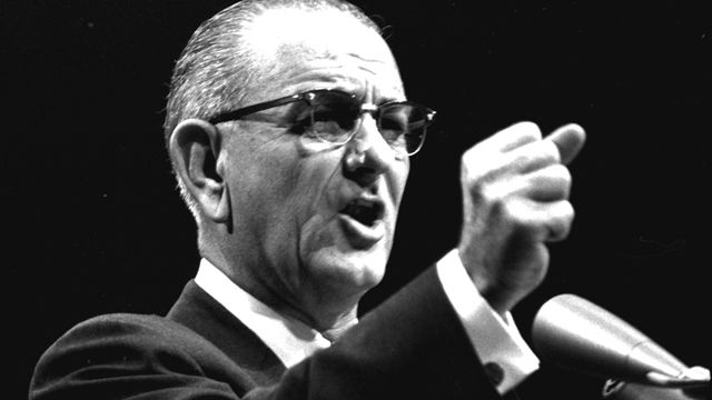 Lyndon Johnson at a Democratic rally in New York
