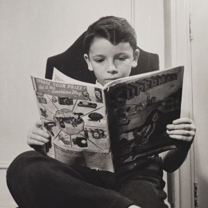 A German refugee reads a Superman comic book at the New York Children's Colony, a Viennese-run school for refugee children. (Library of Congress/Marjory Collins)