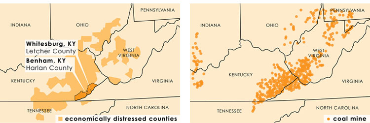 YES! Magazine graphics by Jim McGowan and Natalie Lubsen. Data from the Appalachian Regional Commission and the US Energy Information Administration.