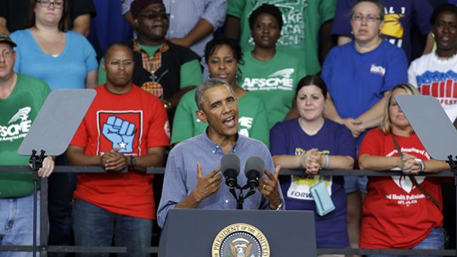 President Obama speaks at Laborfest 2014 at Henry Maier Festival Park Monday, Sept. 1, 2014, in Milwaukee. (AP Photo/Morry Gash)