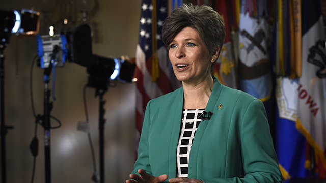 Sen. Joni Ernst, (R-IA) rehearses her remarks for the Republican response to President Obama’s State of the Union address, Tuesday, Jan. 20, 2015, on Capitol Hill in Washington. (AP Photo/Susan Walsh)