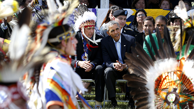 In June 13, 2014 President Obama made his first visit to an Indian Country at the Standing Rock Indian Reservation. (AP Photo/Charles Rex Arbogast)