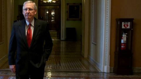 WASHINGTON, DC - SEPTEMBER 30: Senate Majority Leader Mitch McConnell (R-KY) leaves the Senate Chamber after a vote to avert a government shutdown, on Capitol Hill September 30, 2015 in Washington, DC. The Senate voted in favor of a funding bill that would avert a government shutdown and fund federal agencies through December 11. (Photo by Mark Wilson/Getty Images)