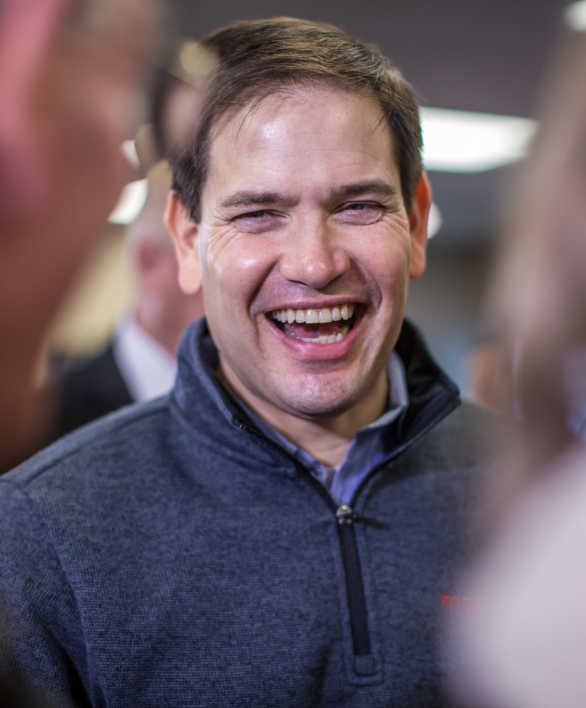 PELLA, IA - JANUARY 26: Republican presidential candidate Marco Rubio (R-FL) greets audience members following a town hall meeting at Central College on January 26, 2016 in Pella, Iowa. The Democratic and Republican Iowa Caucuses, the first step in nominating a presidential candidate from each party, will take place on February 1. (Photo by Brendan Hoffman/Getty Images)