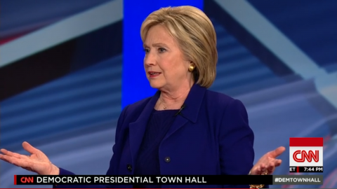 Hillary Clinton at a Democratic town hall debate, hosted by CNN in New Hampshire, February 3, 2016.