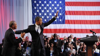 US President Barack Obama makes his way to the lectern after his introduction by Massachusetts Governor Deval Patrick during a DNC fundraiser at the Boston Center for the Arts May 18, 2011. AFP PHOTO/Mandel NGAN (Photo credit should read MANDEL NGAN/AFP/Getty Images)
