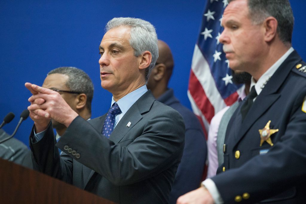 Mayor Rahm Emanuel (L) and Chicago Police Superintendent Garry McCarthy hold a press conference to address the arrest of Chicago Police officer Jason Van Dyke on November 24, 2015 in Chicago, Illinois. (Photo by Scott Olson/Getty Images)