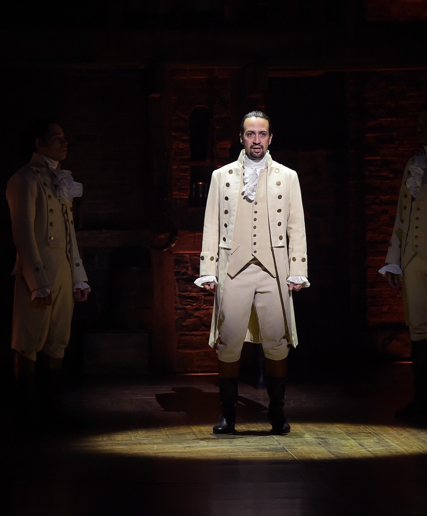 NEW YORK, NY - FEBRUARY 15: Actor, composer Lin-Manuel Miranda performs on stage during "Hamilton" GRAMMY performance for The 58th GRAMMY Awards at Richard Rodgers Theater on February 15, 2016 in New York City. (Photo by Theo Wargo/Getty Images)