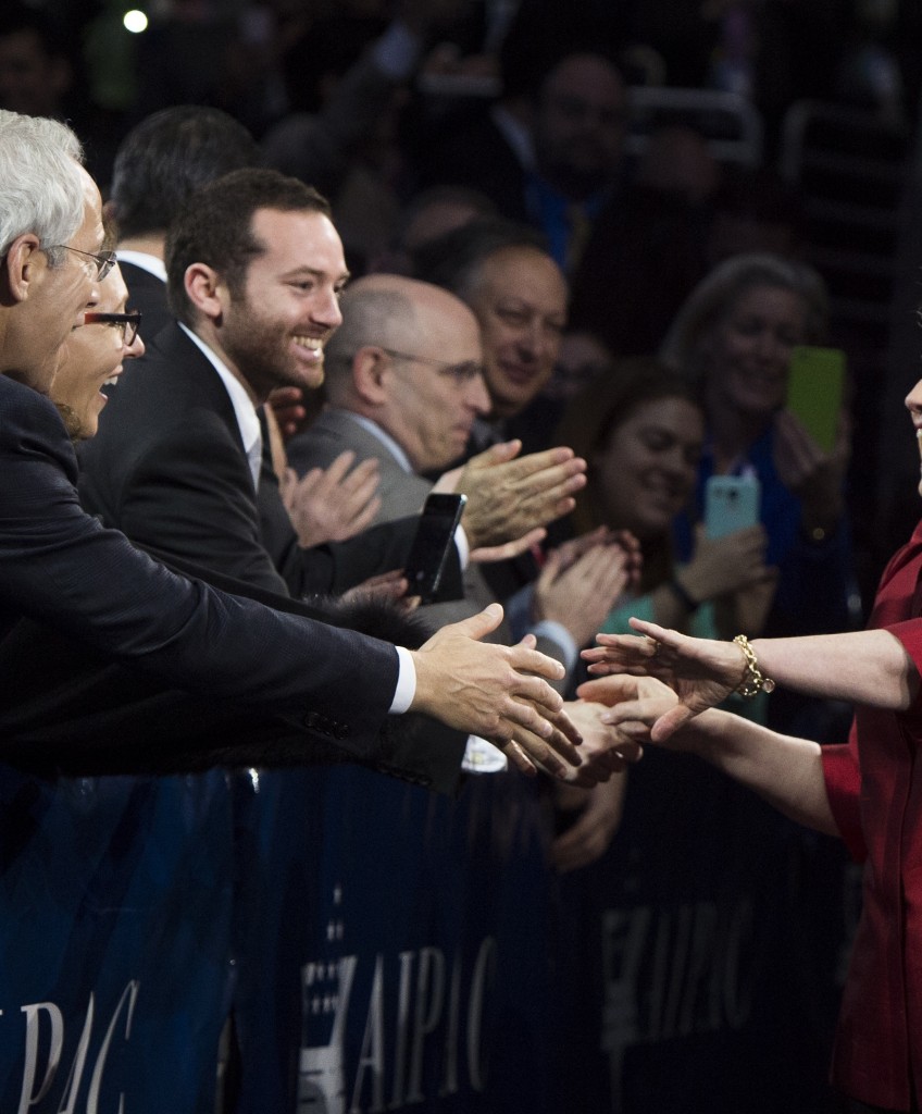US Democratic Presidential hopeful former Secretary of State Hillary Clinton arrives to speak during the American Israel Public Affairs Committee (AIPAC) 2016 Policy Conference at the Verizon Center in Washington, DC, March 21, 2016. / AFP / SAUL LOEB (Photo credit should read SAUL LOEB/AFP/Getty Images)