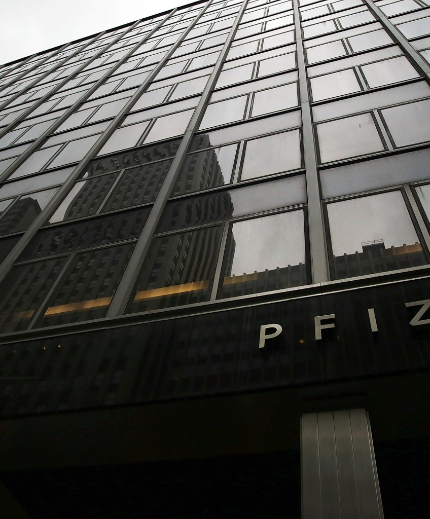 Pfizer's corporate headquarters in midtown Manhattan. (Photo by Spencer Platt/Getty Images)