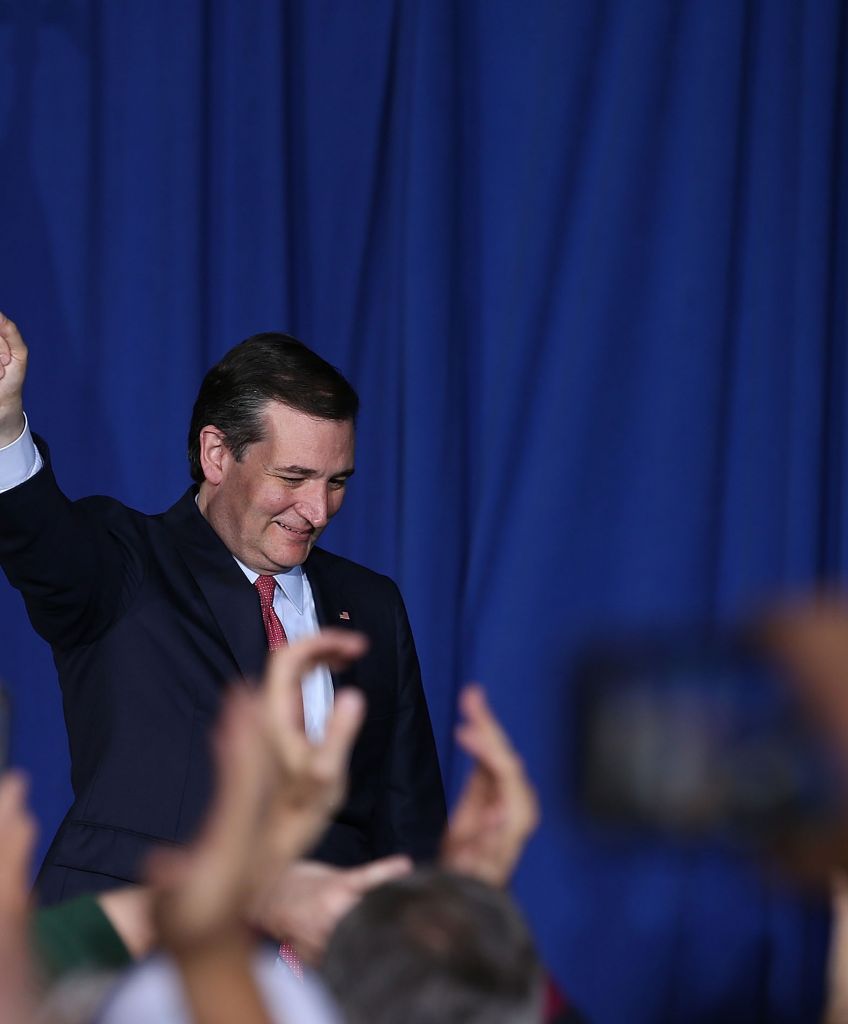 INDIANAPOLIS, IN - MAY 03: Republican presidential candidate Sen. Ted Cruz (R-TX) waves to the crowd during his election night party where he announced the suspension of his campaign at the Crowne Plaza Downtown Union Station on May 3, 2016 in Indianapolis, Indiana. Cruz lost the Indiana Primary to his rival Republican presidential candidate Donald Trump. (Photo by Joe Raedle/Getty Images)