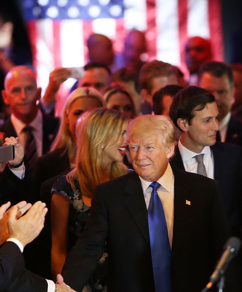 NEW YORK, NY - MAY 03: Republican presidential frontrunner Donald Trump speaks to supporters and the media at Trump Tower in Manhattan following his victory in the Indiana primary on May 03, 2016 in New York City. Trump beat rival Ted Cruz decisively in a contest that many analysts believe was the last chance for any other Republican candidate to catch Trump in the delegate count. (Photo by Spencer Platt/Getty Images)