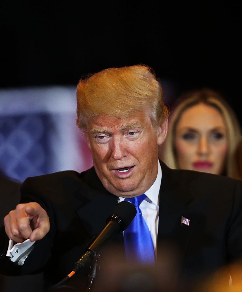 Donald Trump speaks to supporters and the media at Trump Tower in Manhattan following his victory in the Indiana primary on May 03, 2016 in New York City. (Photo by Spencer Platt/Getty Images)