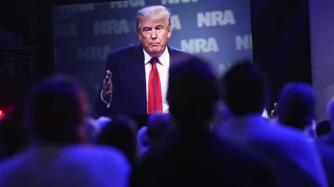 Republican presidential candidate Donald Trump addresses the National Rifle Association's NRA-ILA Leadership Forum during the NRA Convention at the Kentucky Exposition Center in Louisville, Kentucky, on May 20, 2016. The NRA endorsed Trump at the convention. (Photo by Scott Olson/Getty Images)
