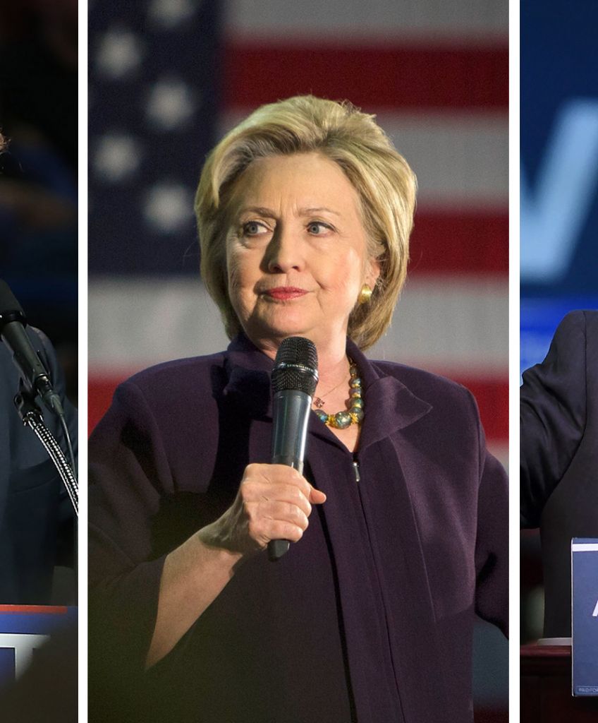 Donald Trump, Hillary Clinton and Bernie Sanders. (Left: Mark Lyons/Getty Images; Center: Jessica Kourkounis/Getty Images; Right: Jewel Samad/AFP/Getty Images)