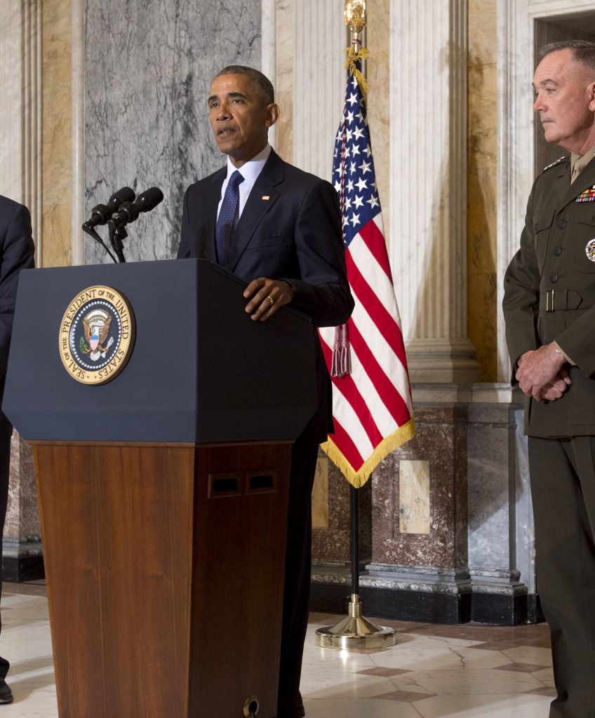 President Barack Obama speaks following a National Security Council meeting on the Islamic State at the Department of Treasury in Washington, DC, June 14, 2016. (Photo credit: SAUL LOEB/AFP/Getty Images)