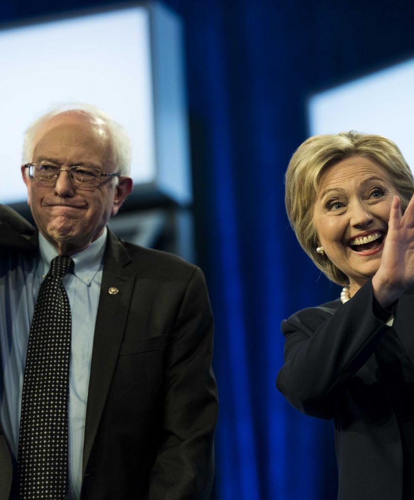 Hillary Clinton and Bernie Sanders participate in the Univision News and Washington Post Democratic Presidential Primary Debate on in Miami in March. (Photo by Melina Mara/The Washington Post via Getty Images)