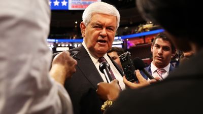 Former House Speaker Newt Gingrich (R-GA) speaks with reporters at the Republican National Convention. (Photo by John Moore/Getty Images)