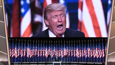 Donald Trump speaks on the last day of the Republican National Convention on July 21, 2016, in Cleveland, Ohio. (JIM WATSON/AFP/Getty Images)