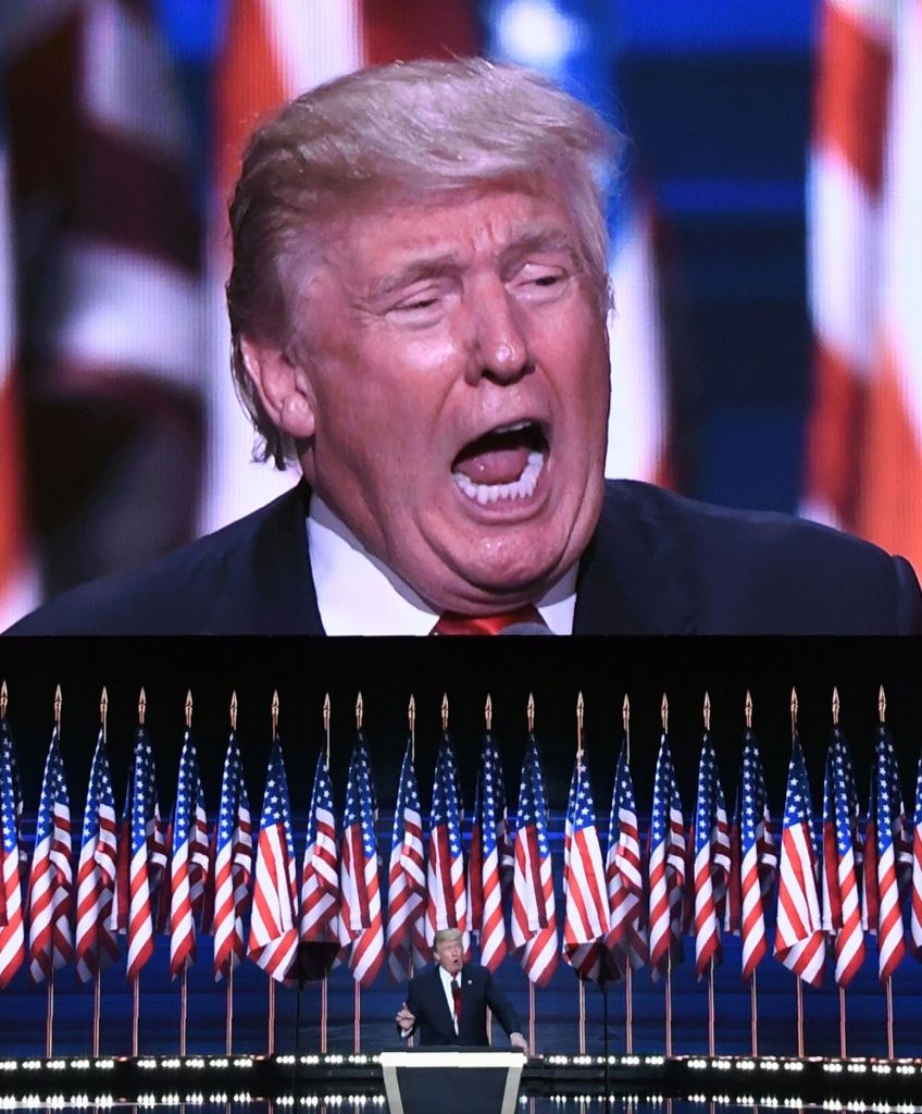 Donald Trump speaks on the last day of the Republican National Convention on July 21, 2016, in Cleveland, Ohio. (JIM WATSON/AFP/Getty Images)