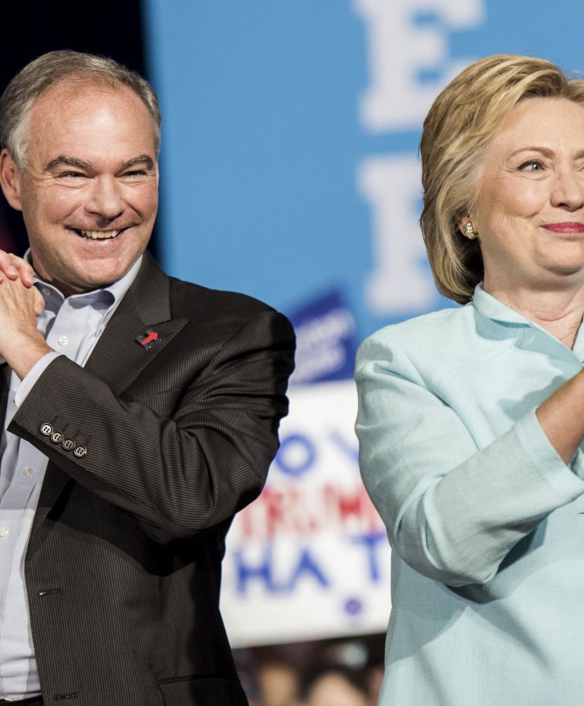 MIAMI, FL - Democratic Presumptive Nominee for President former Secretary of State Hillary Clinton and her vice-presidential choice Senator Tim Kaine (D-VA) during a rally in Miami, Florida on Saturday, July 23, 2016. (Photo by Melina Mara/The Washington Post via Getty Images)